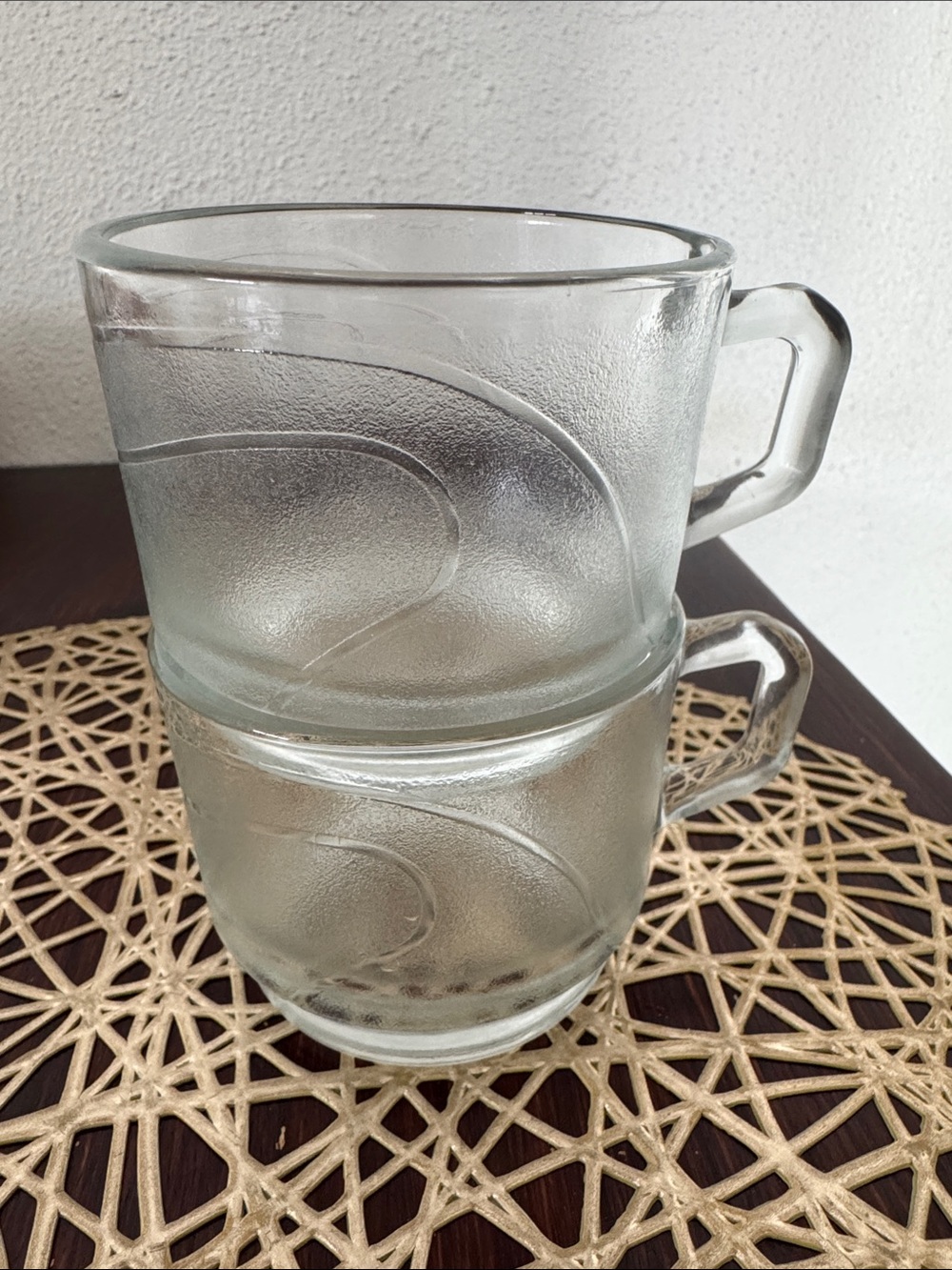 Vintage Clear Glass Stackable Coffee Mugs - Set of 2